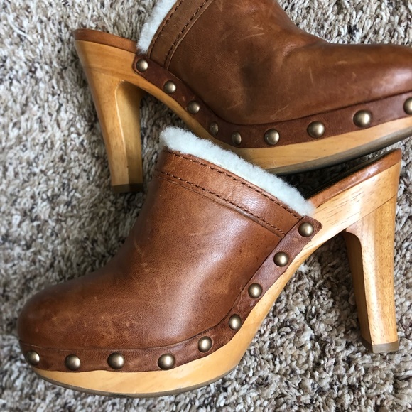 Coach leather, fur lined platform clogs - Picture 5 of 7